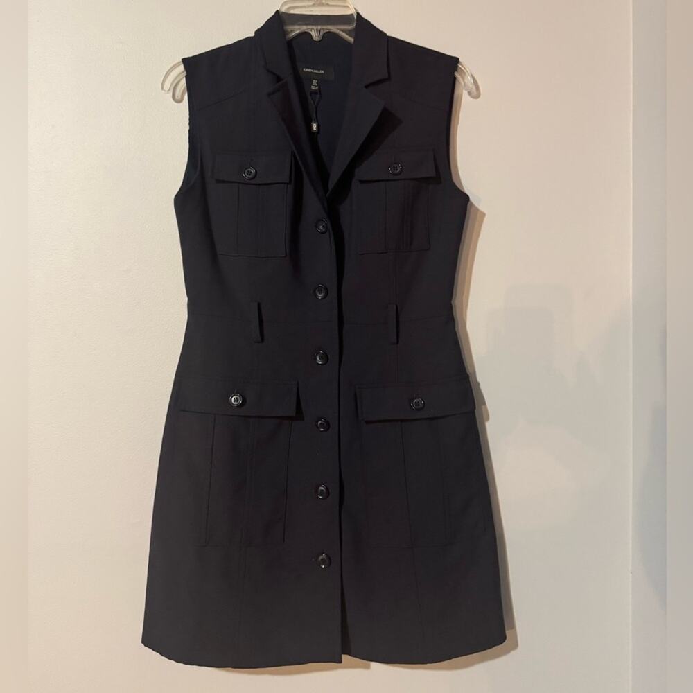 Karen Millen Navy Tailored Sleeveless Shirt Dress size 6- no belt